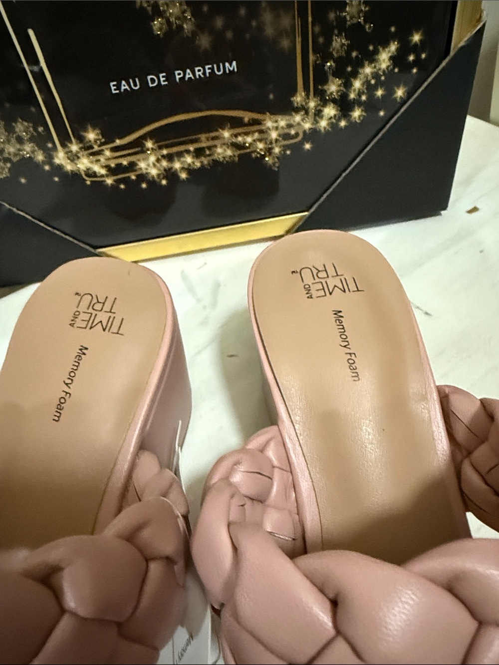 Time and Tru Blush Pink Braided Double-Strap Slide Mules - Picture 2 of 6